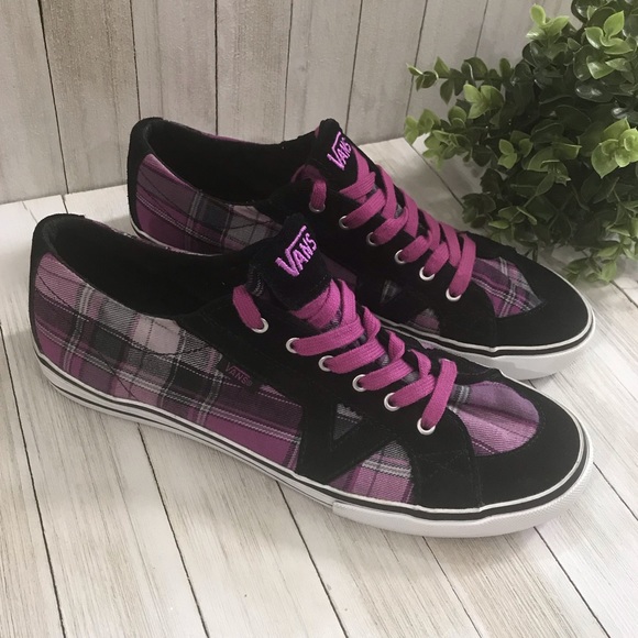 purple plaid vans
